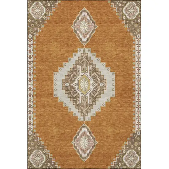 Copper Gold And Beige Oriental Washable Area Rug With UV Protection Photo 3