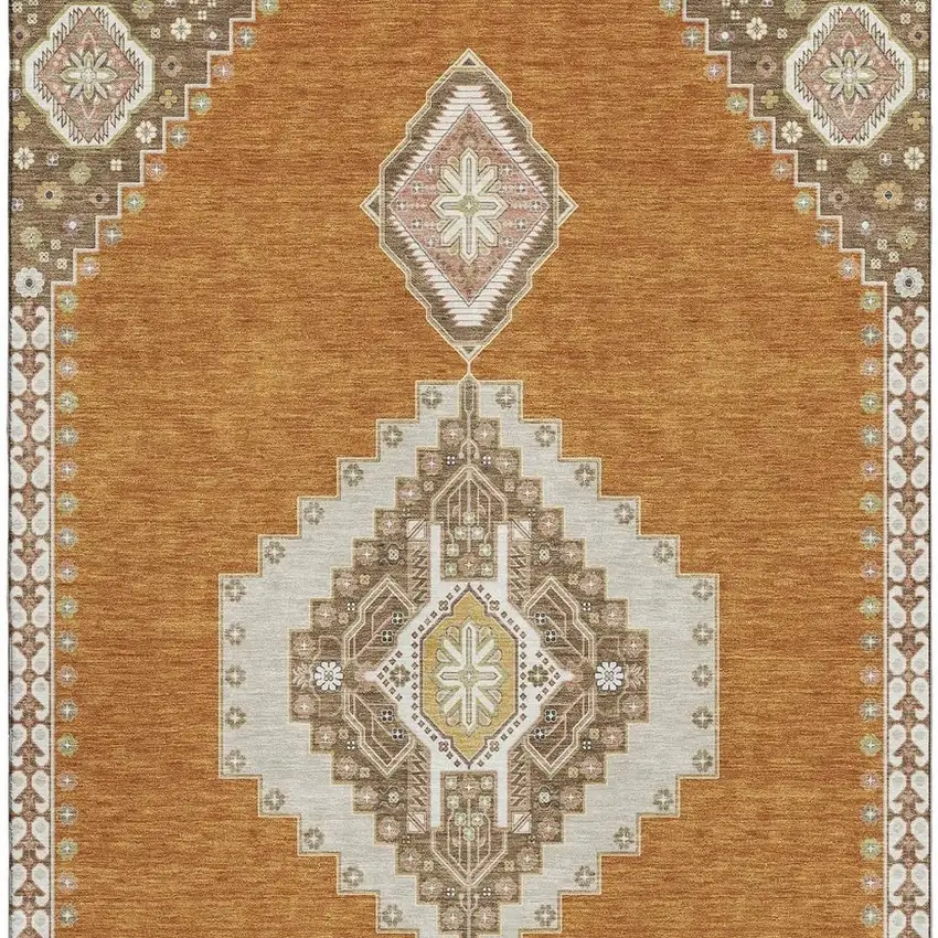Copper Gold And Beige Oriental Washable Area Rug With UV Protection Photo 2