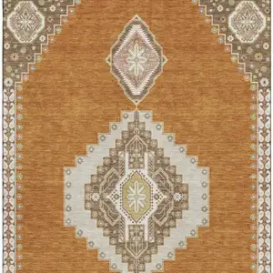 Photo of Copper Gold And Beige Oriental Washable Area Rug With UV Protection