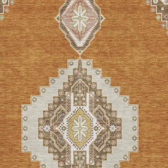 Copper Gold And Beige Oriental Washable Area Rug With UV Protection Photo 2