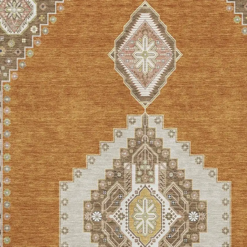 Copper Gold And Beige Oriental Washable Area Rug With UV Protection Photo 2