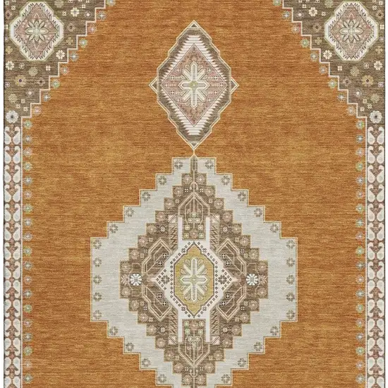 Copper Gold And Beige Oriental Washable Area Rug With UV Protection Photo 3
