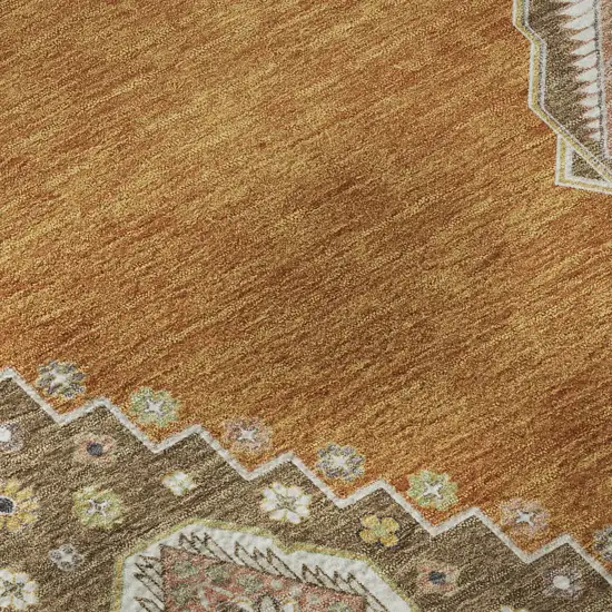 Copper Gold And Beige Oriental Washable Area Rug With UV Protection Photo 9