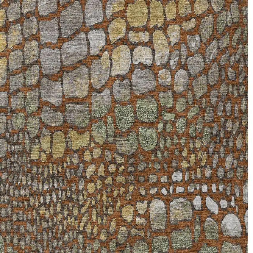 Copper Gold And Brown Abstract Washable Indoor Outdoor Area Rug Photo 6