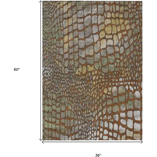 Copper Gold And Brown Abstract Washable Indoor Outdoor Area Rug Photo 3