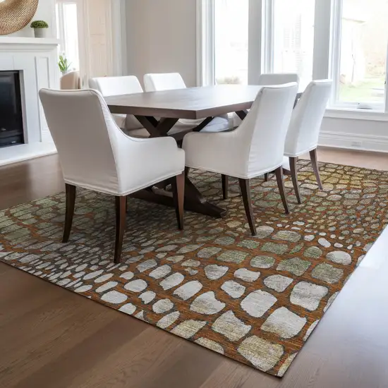 Copper Gold And Brown Abstract Washable Indoor Outdoor Area Rug Photo 9