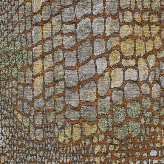 Copper Gold And Brown Abstract Washable Indoor Outdoor Area Rug Photo 6