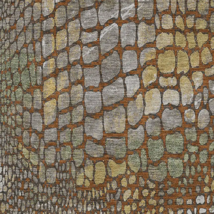 Copper Gold And Brown Abstract Washable Indoor Outdoor Area Rug Photo 6