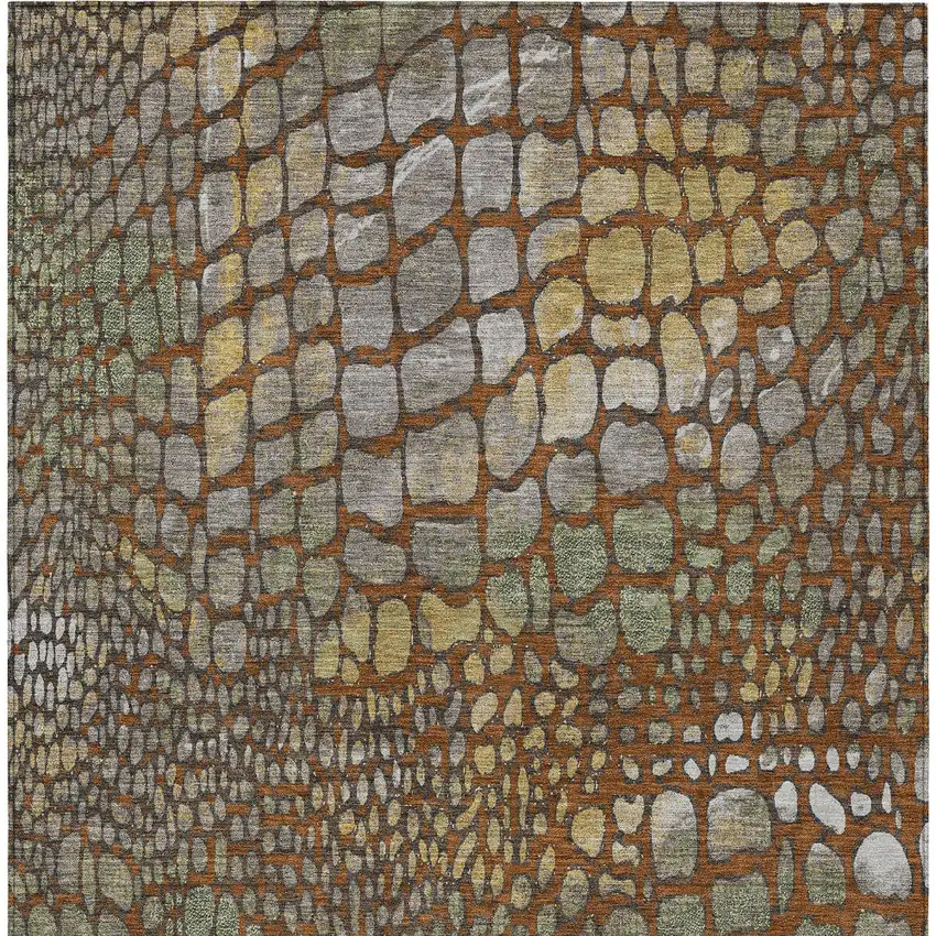Copper Gold And Brown Abstract Washable Indoor Outdoor Area Rug Photo 7