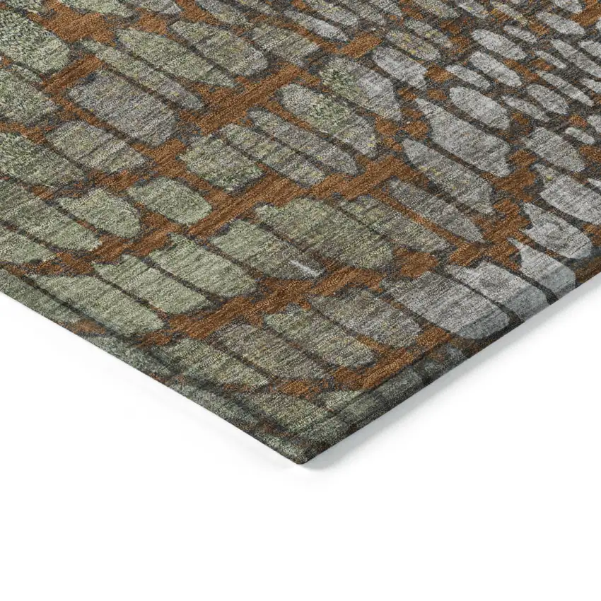 Copper Gold And Brown Abstract Washable Indoor Outdoor Area Rug Photo 4