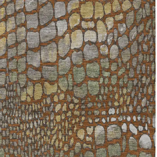 Copper Gold And Brown Abstract Washable Indoor Outdoor Area Rug Photo 6
