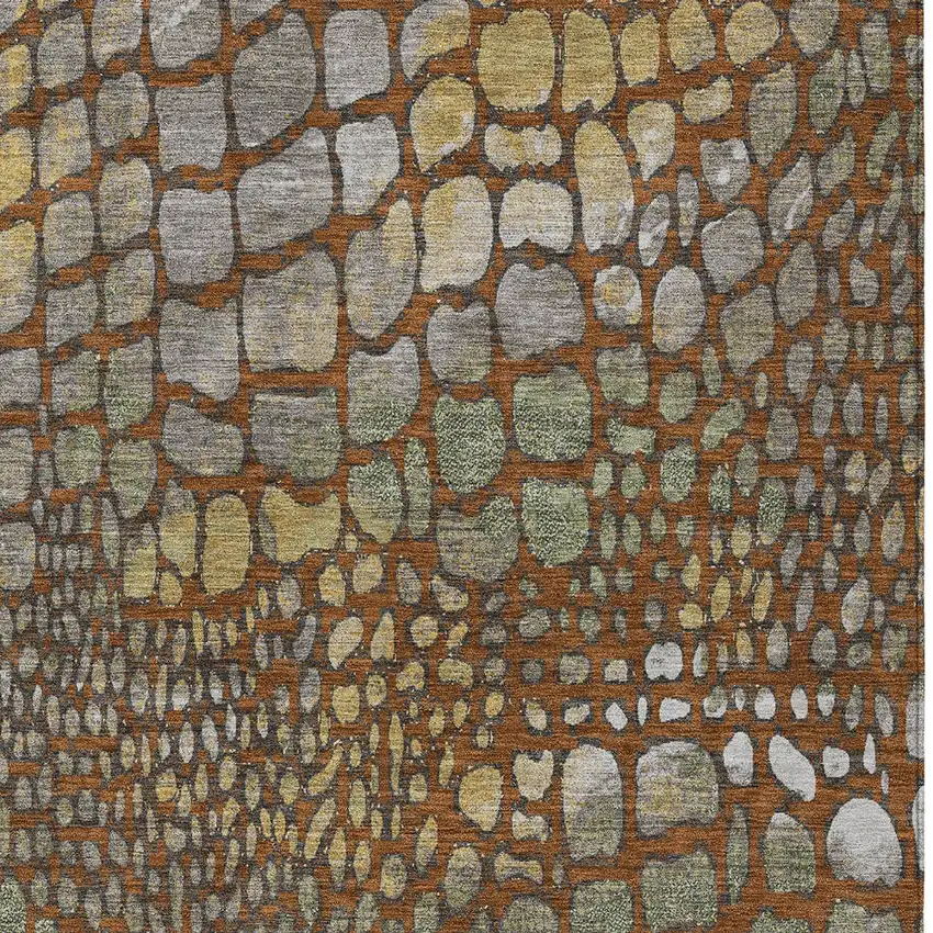 Copper Gold And Brown Abstract Washable Indoor Outdoor Area Rug Photo 6
