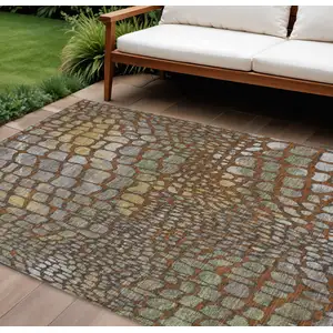 Photo of Copper Gold And Brown Abstract Washable Indoor Outdoor Area Rug