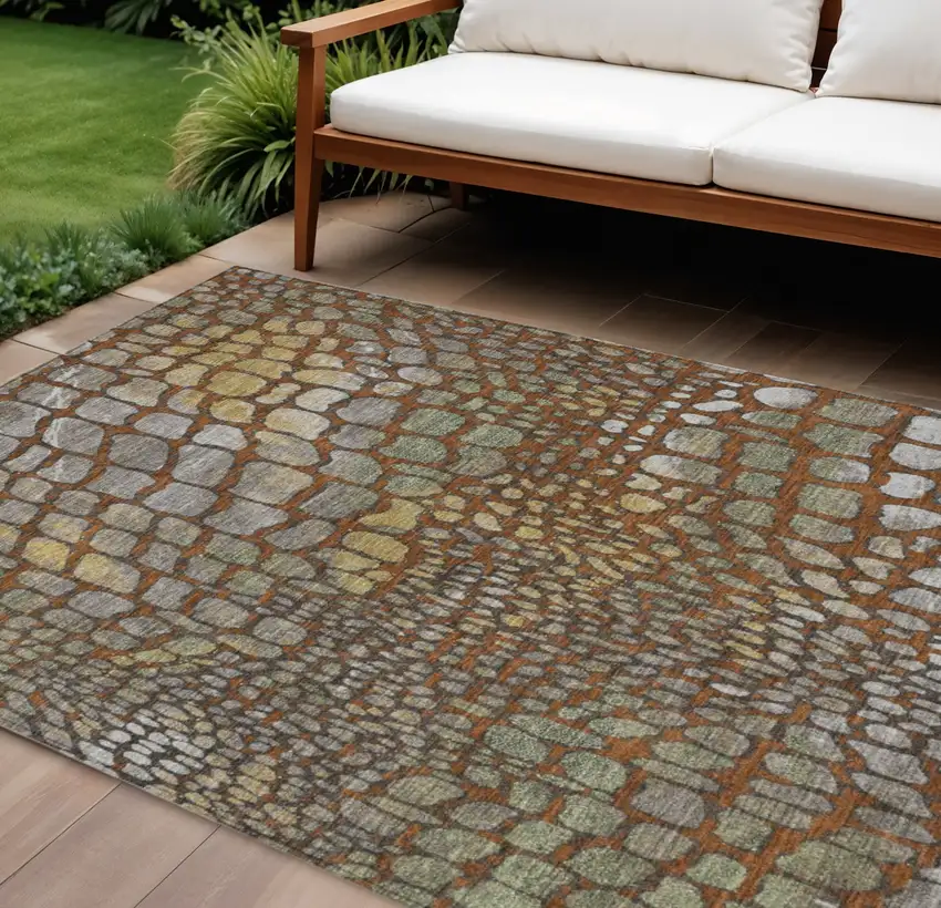 Copper Gold And Brown Abstract Washable Indoor Outdoor Area Rug Photo 1
