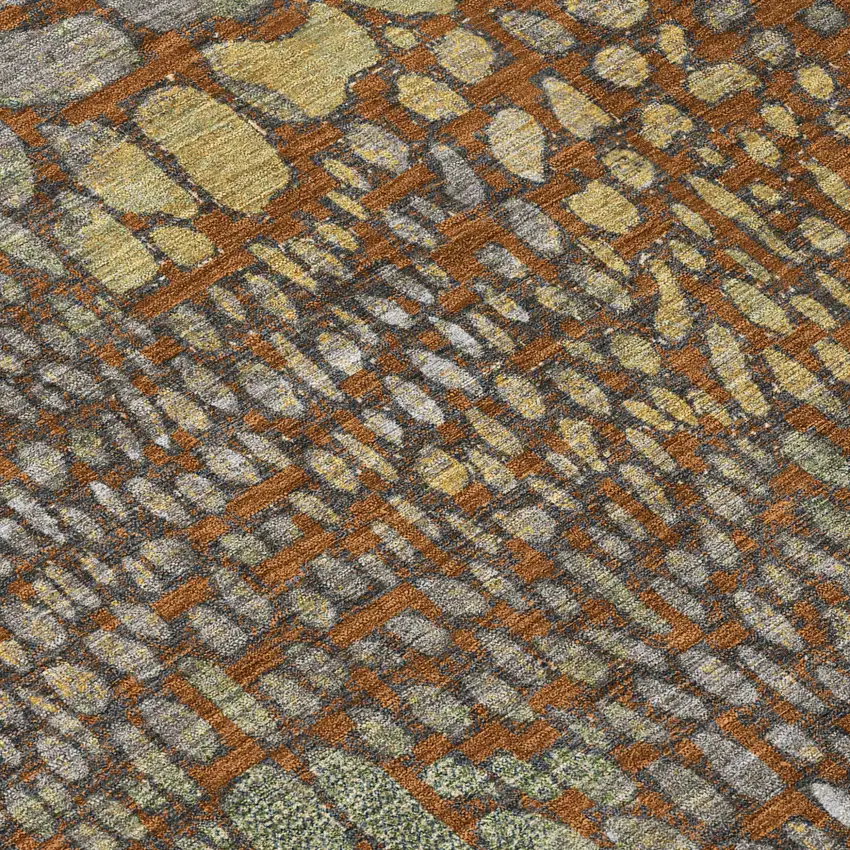 Copper Gold And Brown Abstract Washable Indoor Outdoor Area Rug Photo 5