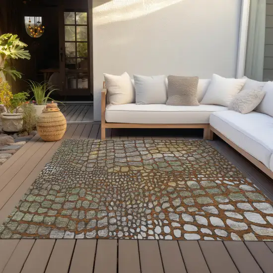 Copper Gold And Brown Abstract Washable Indoor Outdoor Area Rug Photo 8