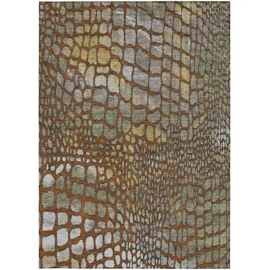 Copper Gold And Brown Abstract Washable Indoor Outdoor Area Rug Photo 6