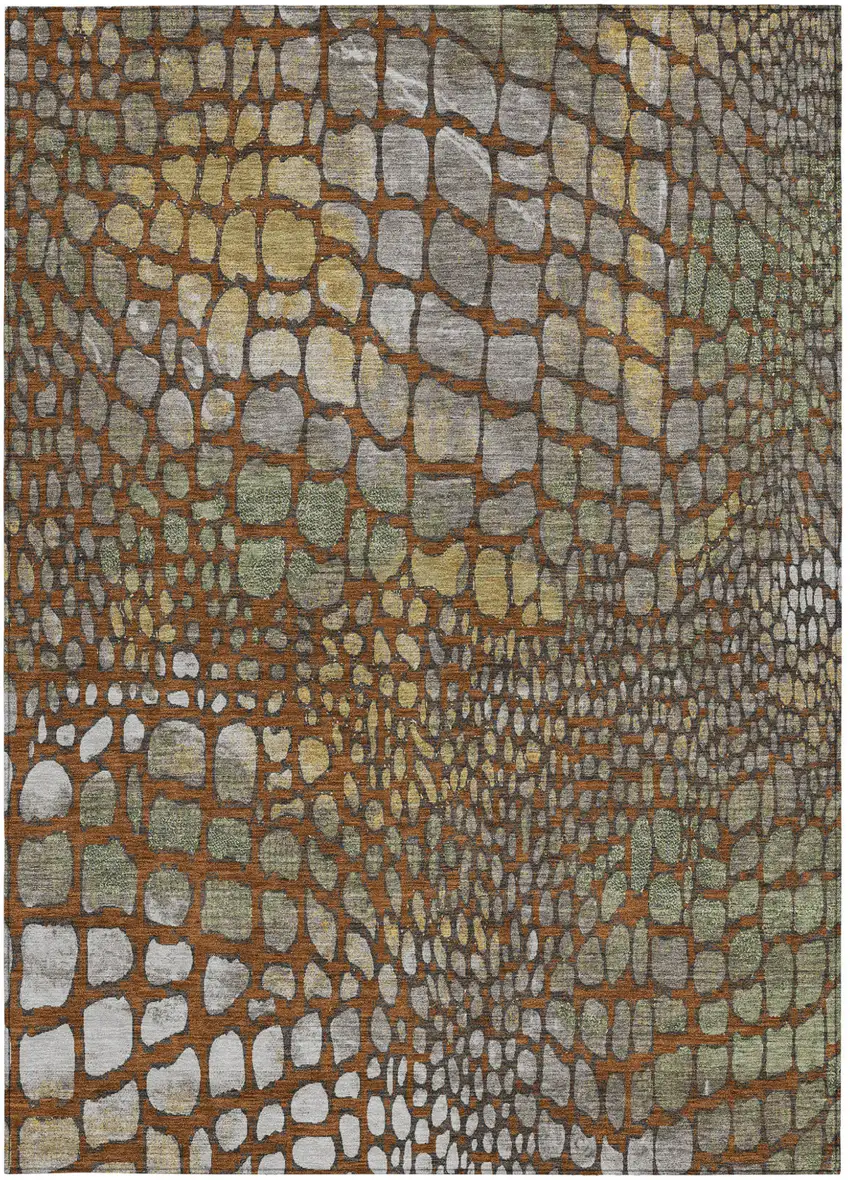 Copper Gold And Brown Abstract Washable Indoor Outdoor Area Rug Photo 6