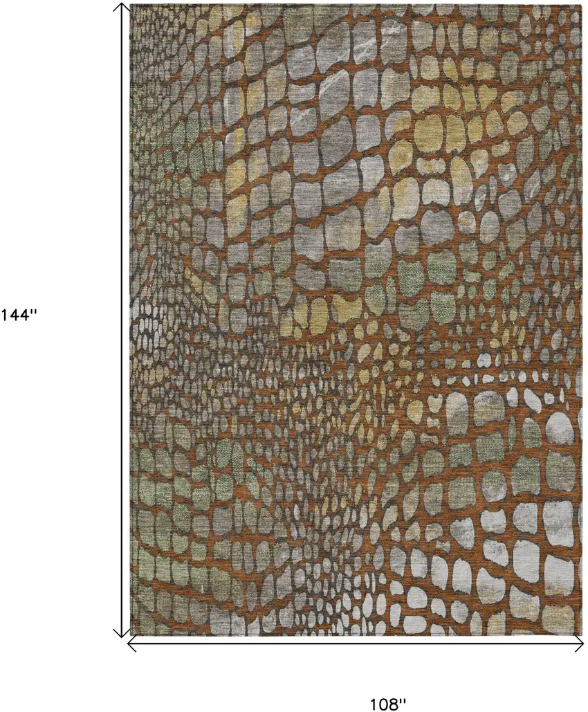 Copper Gold And Brown Abstract Washable Indoor Outdoor Area Rug Photo 3