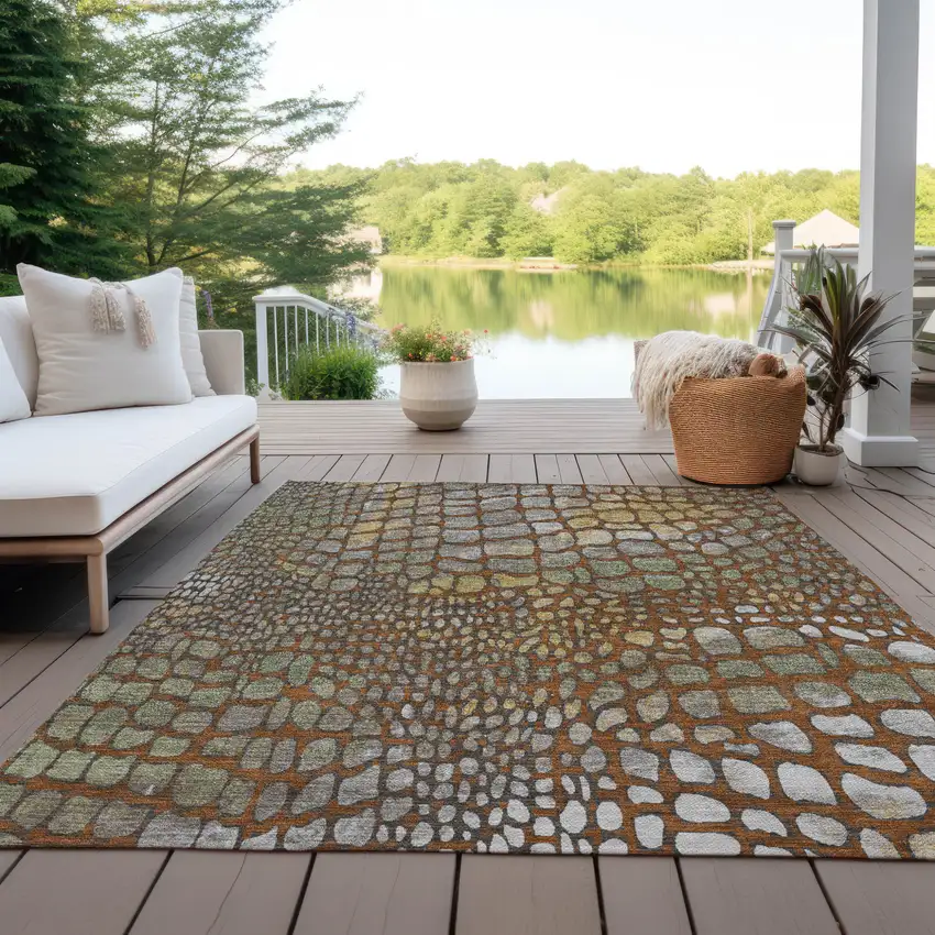 Copper Gold And Brown Abstract Washable Indoor Outdoor Area Rug Photo 9