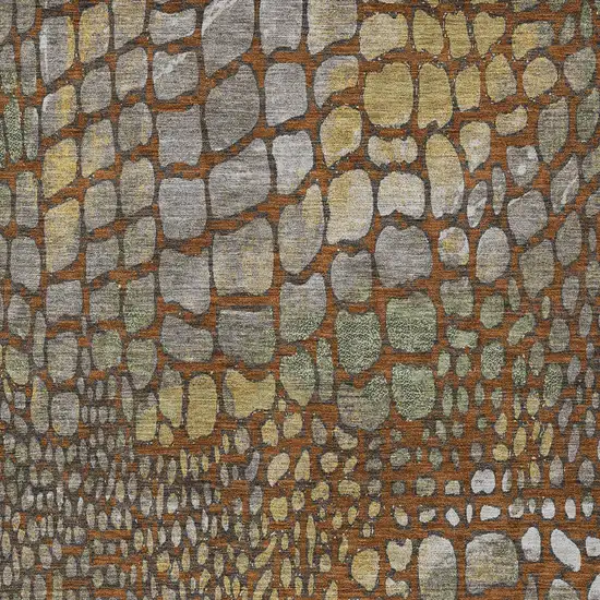 Copper Gold And Brown Abstract Washable Indoor Outdoor Area Rug Photo 6