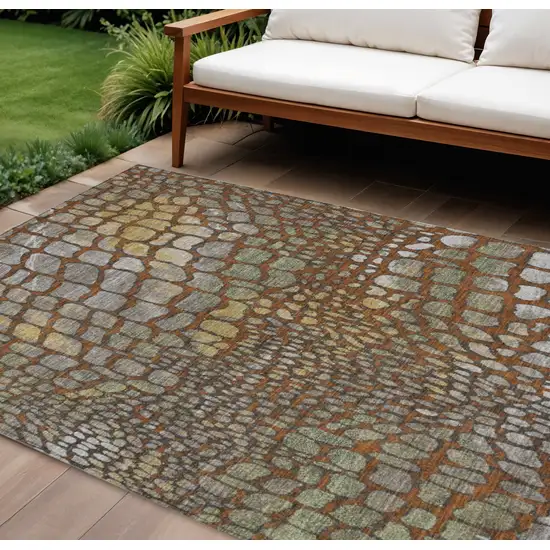Copper Gold And Brown Abstract Washable Indoor Outdoor Area Rug Photo 1