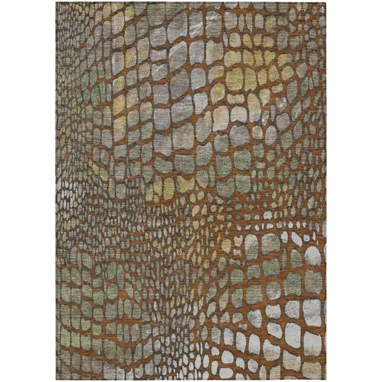Copper Gold And Brown Abstract Washable Indoor Outdoor Area Rug Photo 2