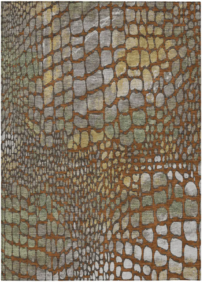 Copper Gold And Brown Abstract Washable Indoor Outdoor Area Rug Photo 2