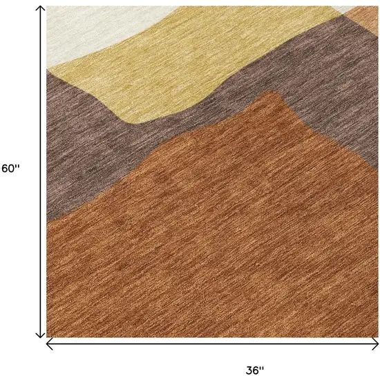 Copper Gold And Brown Abstract Washable Indoor Outdoor Area Rug Photo 5