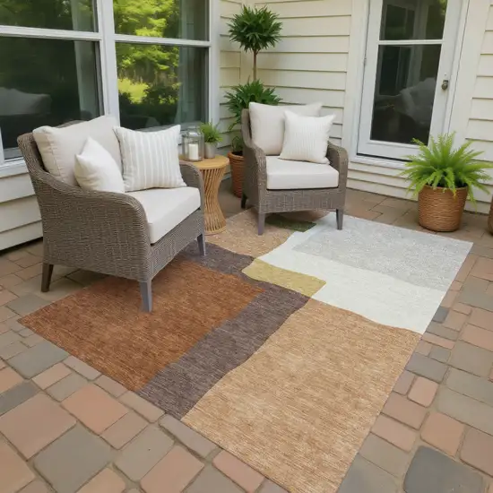 Copper Gold And Brown Abstract Washable Indoor Outdoor Area Rug Photo 3