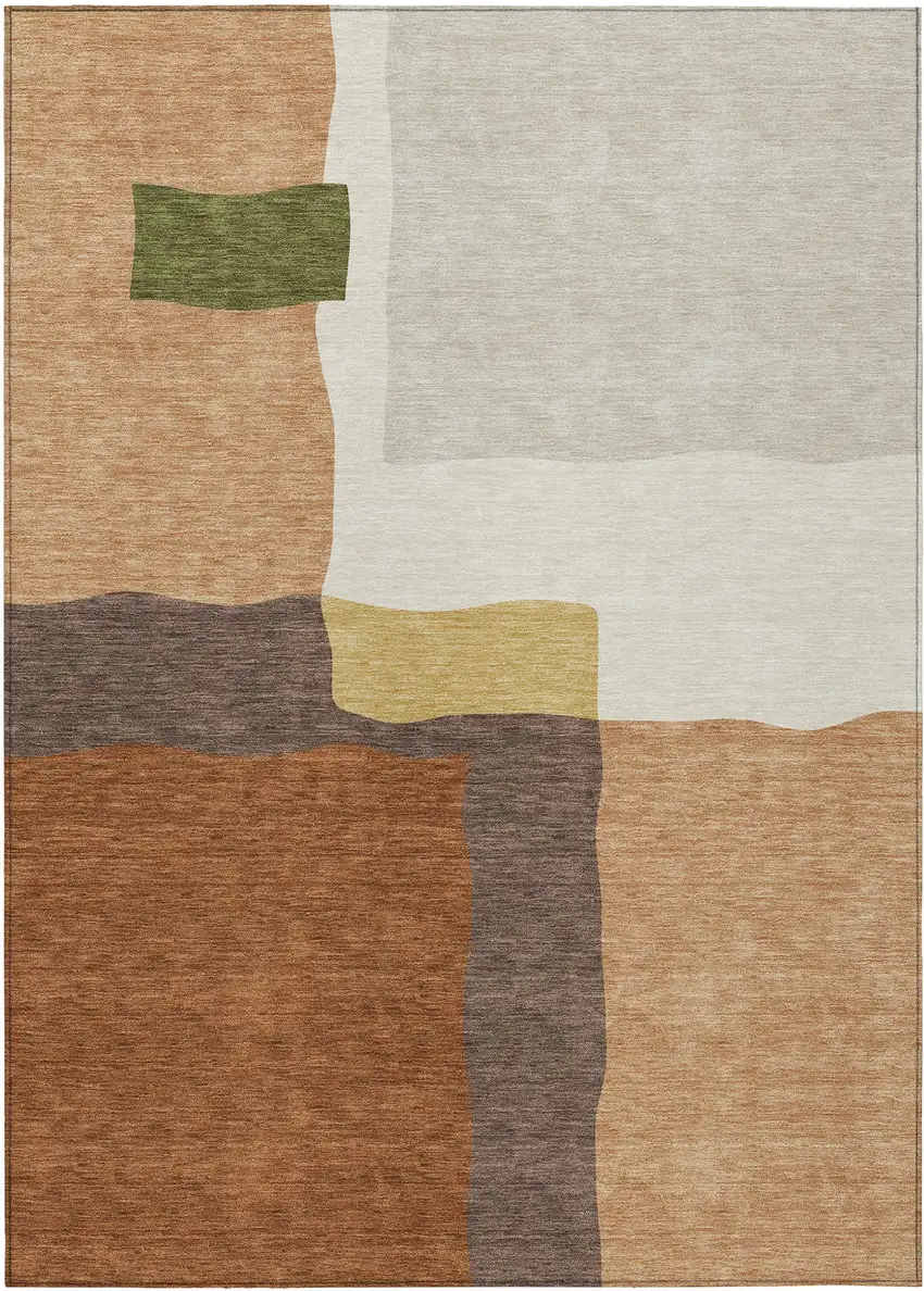 Copper Gold And Brown Abstract Washable Indoor Outdoor Area Rug Photo 8