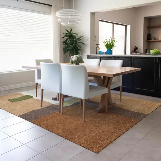 Copper Gold And Brown Abstract Washable Indoor Outdoor Area Rug Photo 5