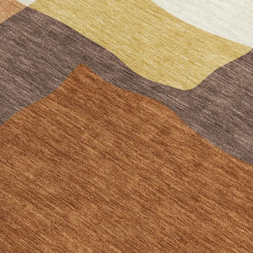 Copper Gold And Brown Abstract Washable Indoor Outdoor Area Rug Photo 2