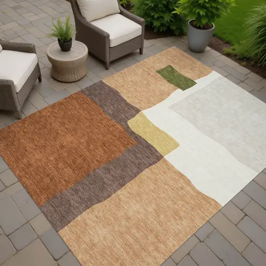 Copper Gold And Brown Abstract Washable Indoor Outdoor Area Rug Photo 6