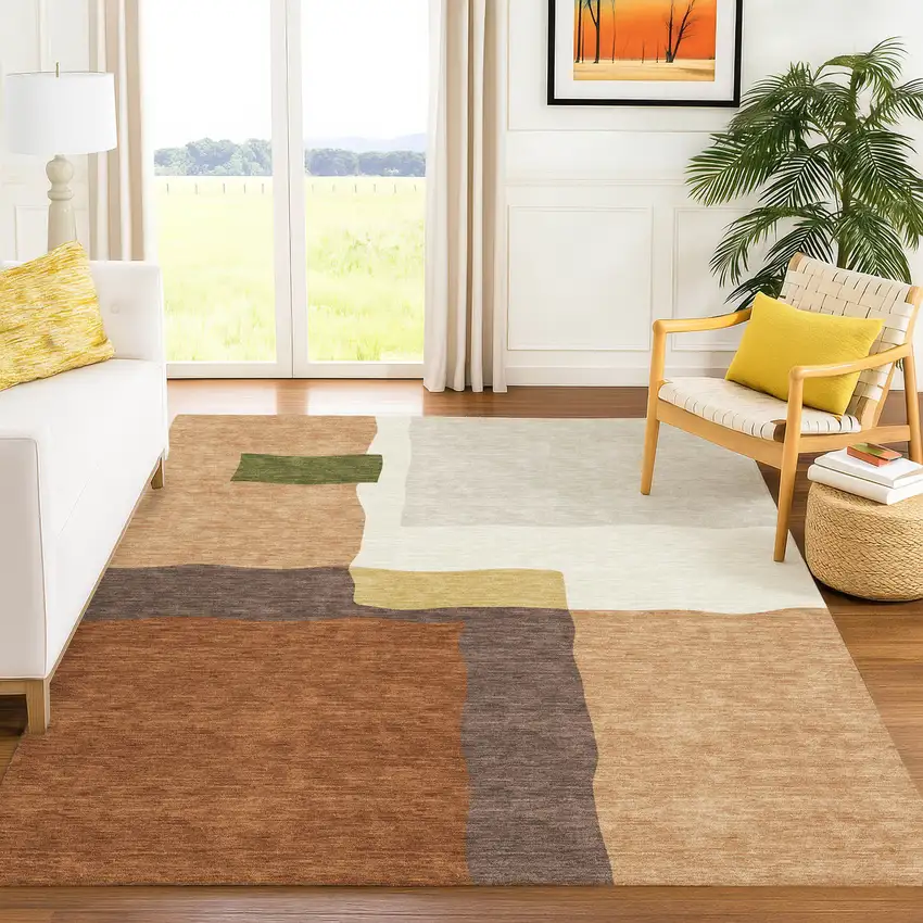Copper Gold And Brown Abstract Washable Indoor Outdoor Area Rug Photo 3