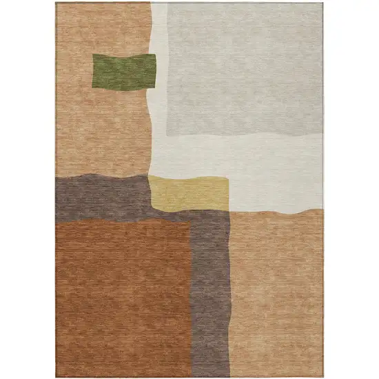 Copper Gold And Brown Abstract Washable Indoor Outdoor Area Rug Photo 7