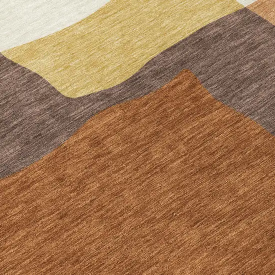 Copper Gold And Brown Abstract Washable Indoor Outdoor Area Rug Photo 1