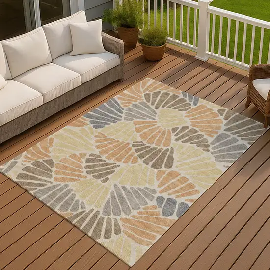Copper Gold And Brown Floral Washable Indoor Outdoor Area Rug Photo 4