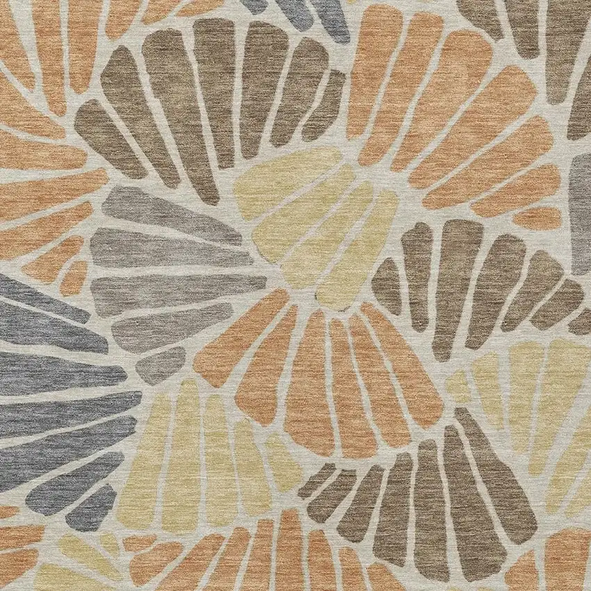 Copper Gold And Brown Floral Washable Indoor Outdoor Area Rug Photo 2