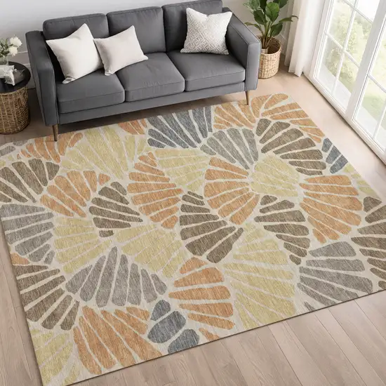 Copper Gold And Brown Floral Washable Indoor Outdoor Area Rug Photo 4