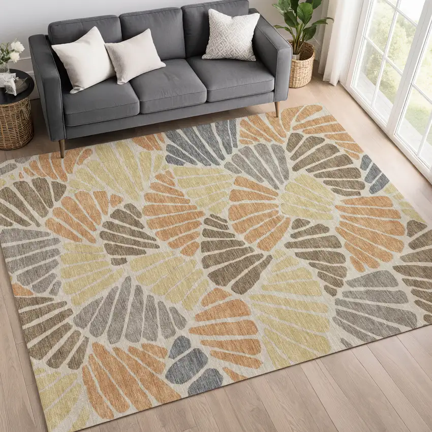 Copper Gold And Brown Floral Washable Indoor Outdoor Area Rug Photo 4