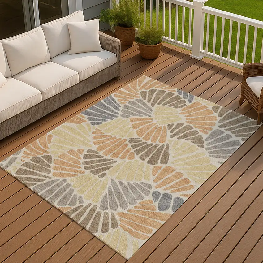 Copper Gold And Brown Floral Washable Indoor Outdoor Area Rug Photo 3