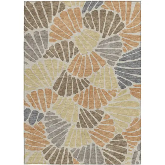 Copper Gold And Brown Floral Washable Indoor Outdoor Area Rug Photo 2