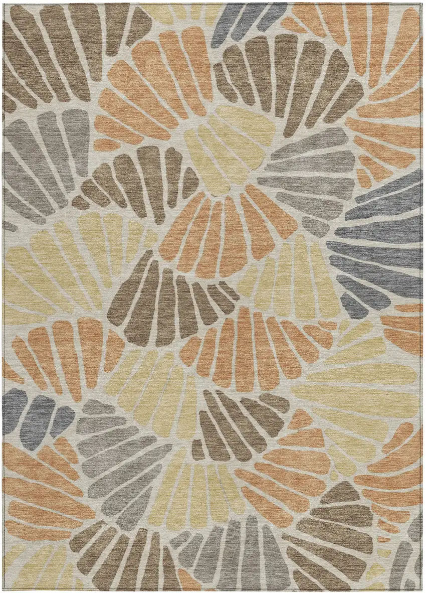 Copper Gold And Brown Floral Washable Indoor Outdoor Area Rug Photo 2