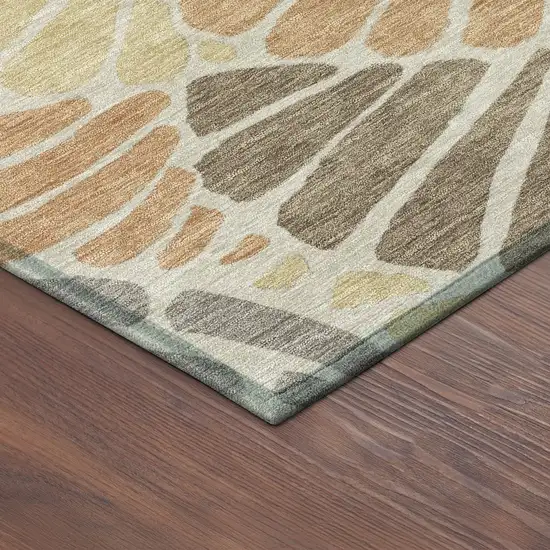 Copper Gold And Brown Floral Washable Indoor Outdoor Area Rug Photo 9