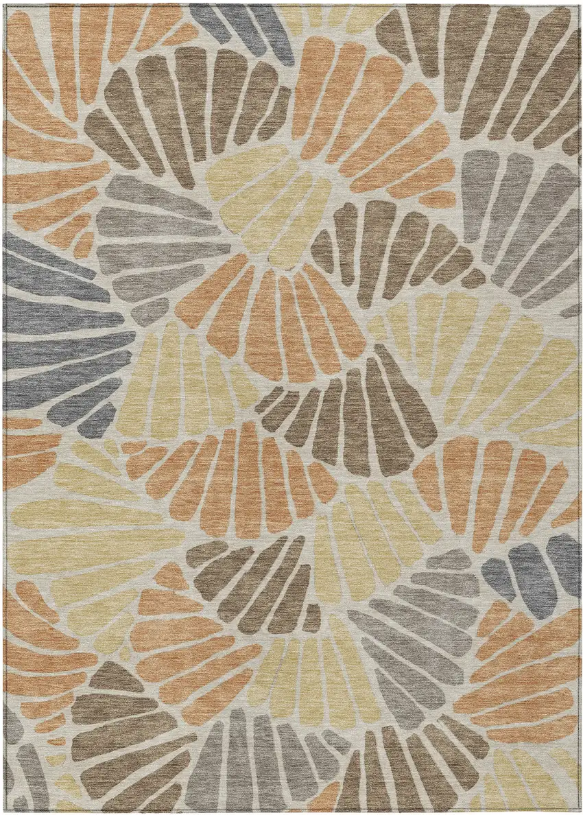 Copper Gold And Brown Floral Washable Indoor Outdoor Area Rug Photo 1