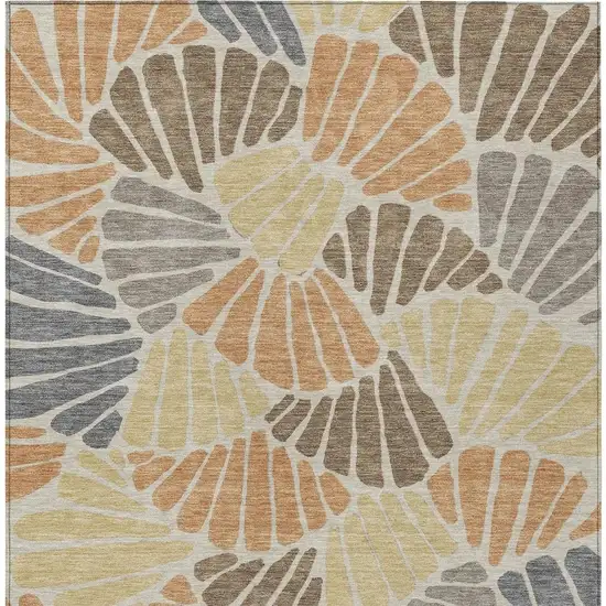 Copper Gold And Brown Floral Washable Indoor Outdoor Area Rug Photo 3