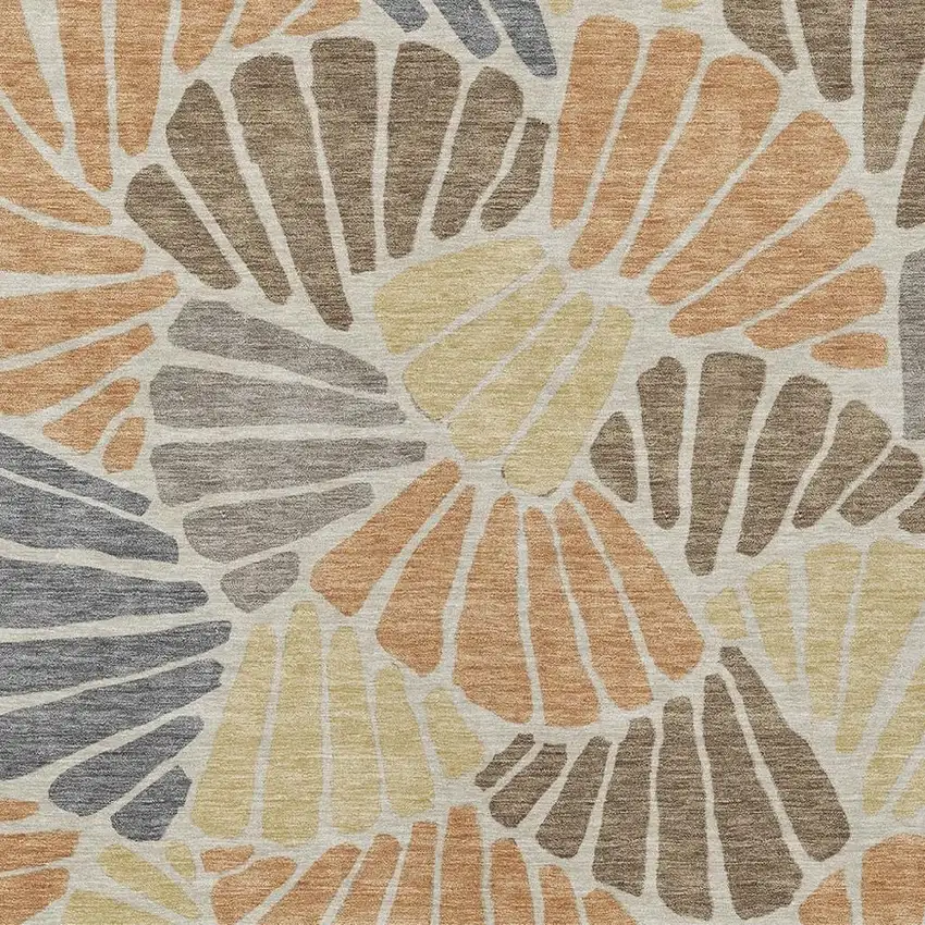 Copper Gold And Brown Floral Washable Indoor Outdoor Area Rug Photo 2