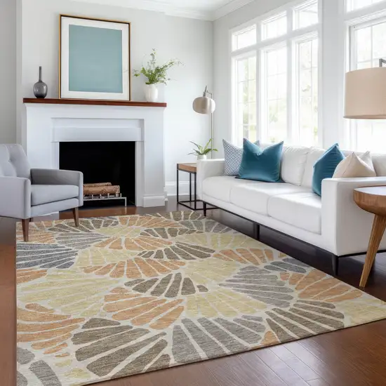 Copper Gold And Brown Floral Washable Indoor Outdoor Area Rug Photo 6