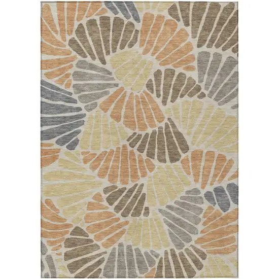 Copper Gold And Brown Floral Washable Indoor Outdoor Area Rug Photo 1